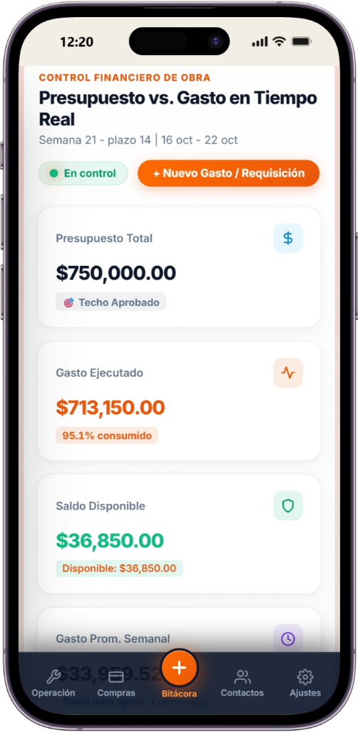 Control financiero de obra en móvil Kontryx