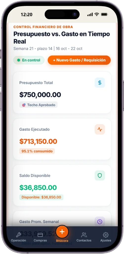 Control financiero de obra en móvil Kontryx